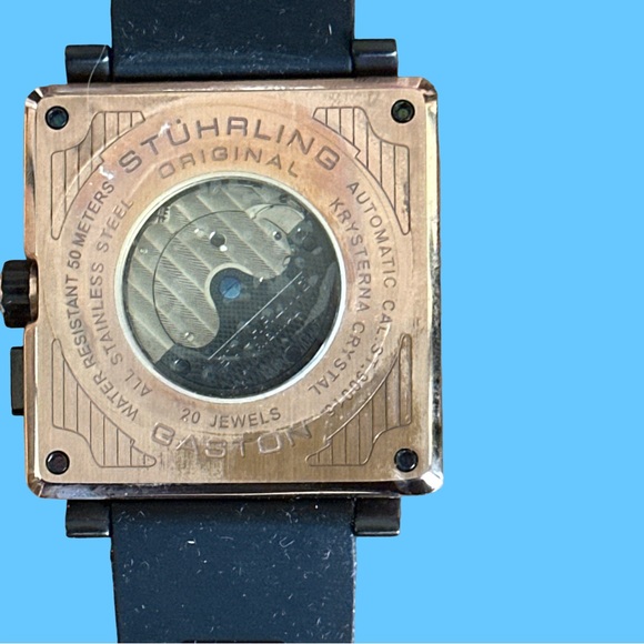 STUHRLING - Gaston - MASTER CALENDAR | Black Square-Band|Rose Gold Accents Watch - Picture 3 of 10